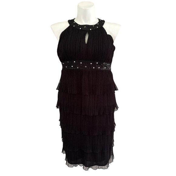 Jessica Howard Evenings NWT Black Tiered Keyhole Beaded Dress, Women's Size 14 - Picture 2 of 10